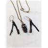 Image 1 : HAND CARVED BLACK CORAL OWL PENDANT W/ CHAIN NECKLACE AND PAIR OF BLACK CORAL BRANCH EARRINGS