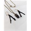 Image 2 : HAND CARVED BLACK CORAL OWL PENDANT W/ CHAIN NECKLACE AND PAIR OF BLACK CORAL BRANCH EARRINGS