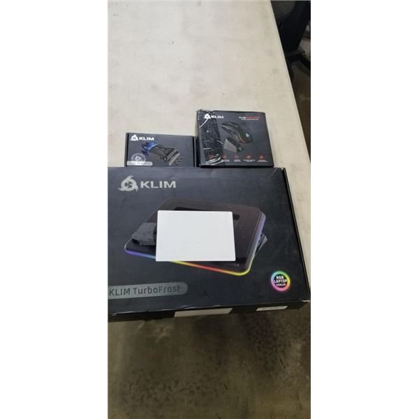 KLIM TURBOFROST LAPTOP COOLER, KLIM BLAZE PRO WIRELESS MOUSE, AND KLIM TEMPEST