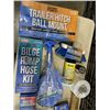 Image 2 : TRAY OF BETTER BOAT ITEMS INCLUDING TRAILER HITCH BALL MOUNT, BILGE PUMP HOSE KIT, DECK BRUSH, BOAT 