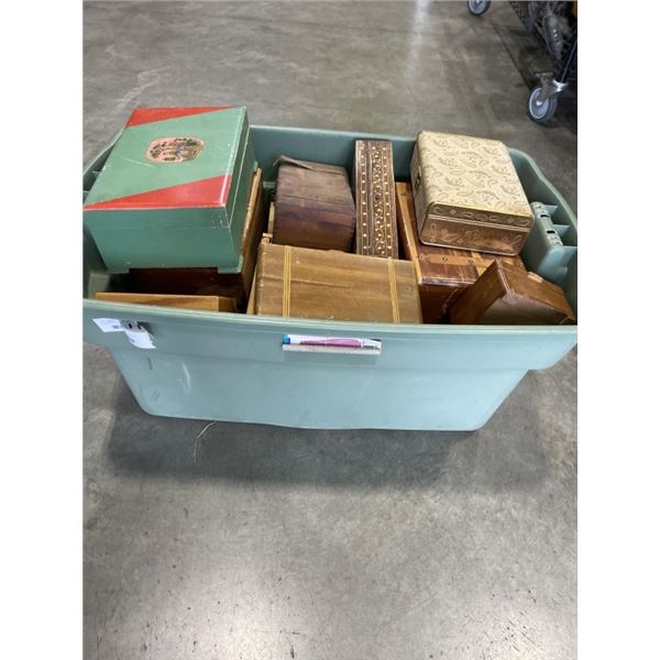 HUGE TOTE OF ANTIQUE & VINTAGE WOODEN JEWELLERY BOXES