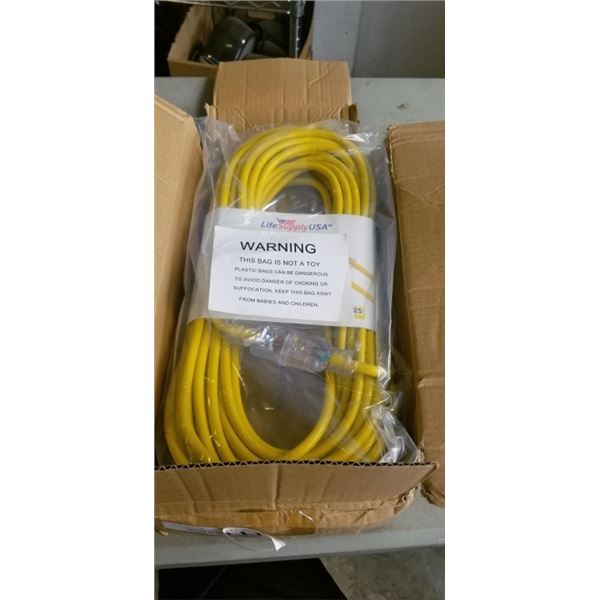 75 FOOT HEAVY DUTY LIGHTED YELLOW  EXTENSION CORD. 14AWG/3C