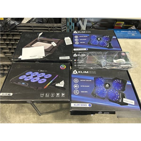 2 KLIM WIND LAPTOP COOLING PADS, KLIM V8 LAPTOP COOLING PAD, KLIM EVEREST LAPTOP COOLING PAD, AND KL