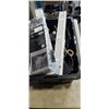 Image 1 : PLASTIC TOTE OF HOME DECOR INCLUDING MAINSTAY SHADES, HOMETRENDS PREPASTED WALLPAPER, POT, TABLE LAM
