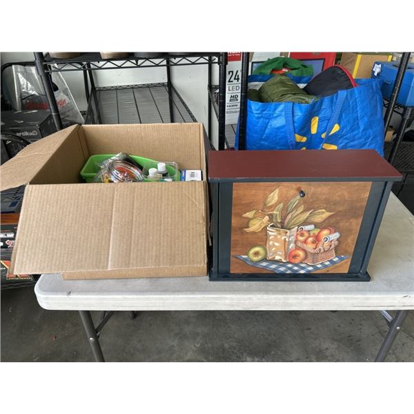ASSORTED CRAFT SUPPLY AND DROP FRONT BOX