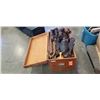 Image 1 : ANTIQUE TRUNK WITH APPROX 40 CARVED WOODEN ORNAMENTS