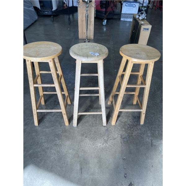 3 WOODEN BAR STOOLS