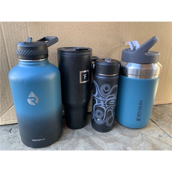 LOT OF 4 INSULATED METAL DRINK BOTTLES STANLEY, RAYMYLO, FARENHEIT ETC
