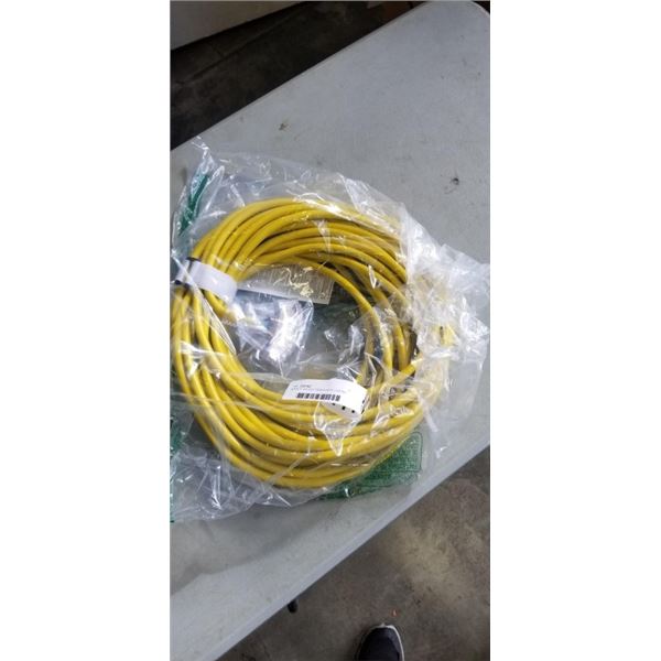 APPROX 100 FEET HEAVY DUTY LIGHTED YELLOW 3 OUTLET EXTENSION CORD. 12AWG/3C
