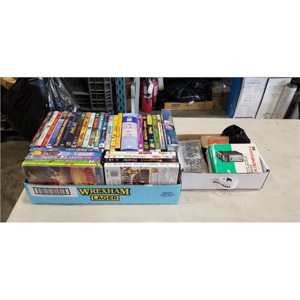 VINTAGE CAMERA  AND TRAY OF DVDS