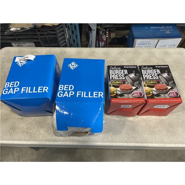 2 ZENO BED GAP FILLERS AND SHOP SQUARE DELUXE BURGER PRESS