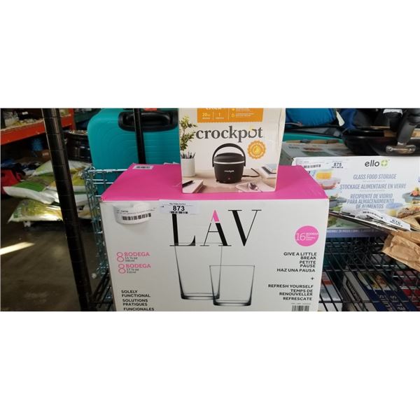 SET OF LAV DRINKING GLASSES AND MINI CROCK POT