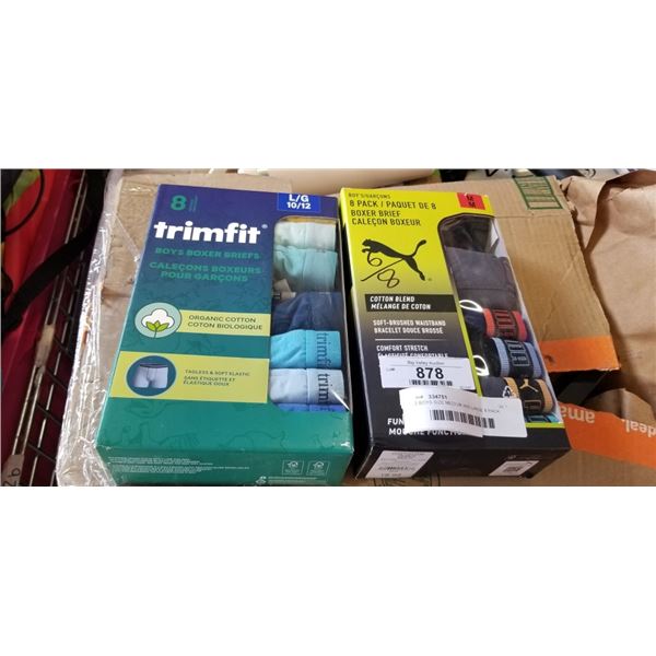 2 BOYS SIZE MEDIUM AND LARGE 8 PACK BOXER BIREFS