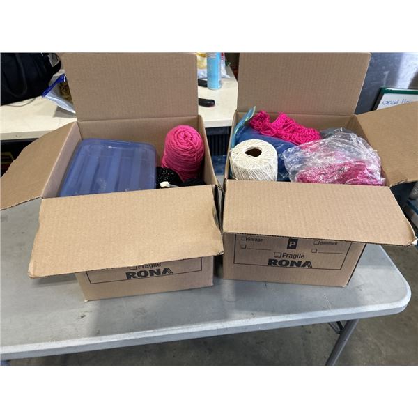 2 BOXES OF ASSORTED SEWING AND CRAFT SUPPLY, YARN AND THREAD