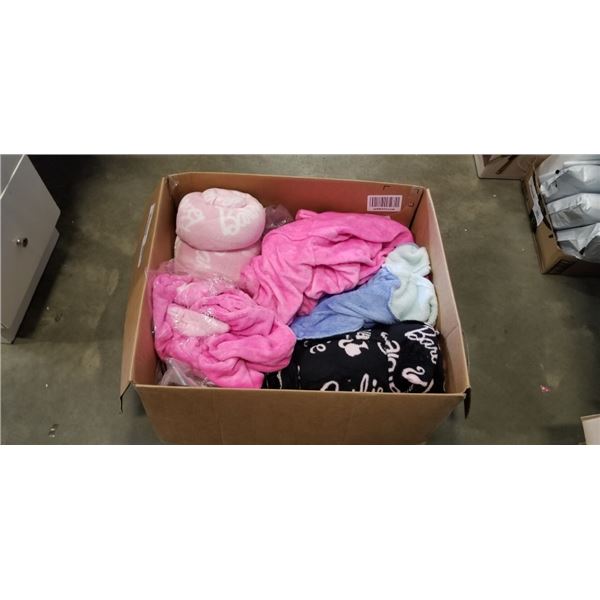 BOX OF NEW STITCH AND ANGEL ONESIES WITH 2 BARBIE HOODIES