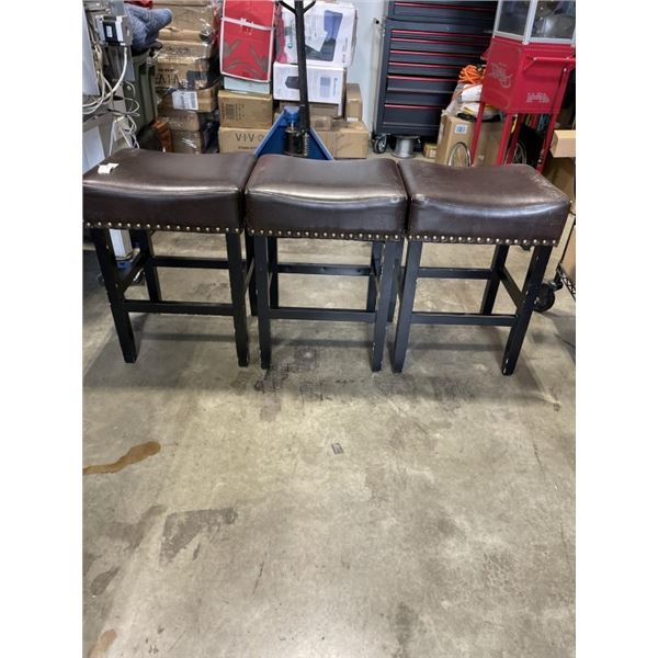 SET OF 3 BWON LEATHER BAR STOOLS