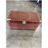 Image 1 : WICKER TRUNK FULL OF ANTIQUE & COLLECTABLE POTTERY, VASES AND SERVING ITEMS