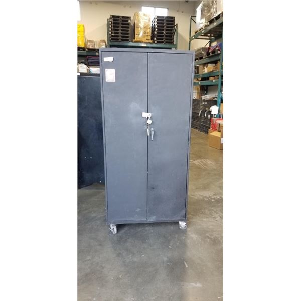 2 DOOR BLACK METAL LOCKING CABINET ON WHEELS