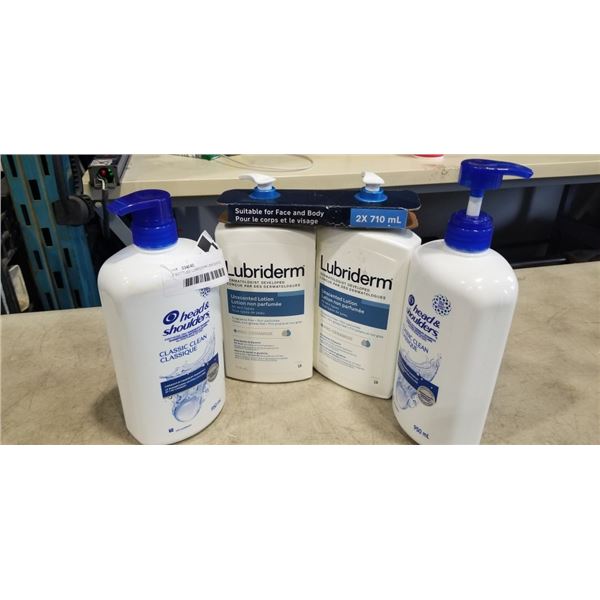 2 BOTTLES LUBRIDERM UNSCENTED LOTION AND 2 BOTTLES HEAD & SHOULDERS SHAMPOO