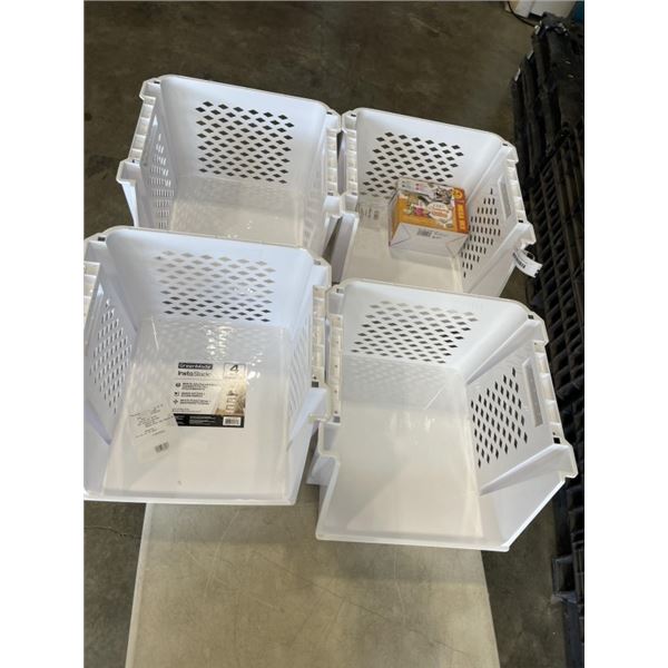 4 STACKABLE STORAGE BASKETS AND CATIT CREAMY BITZ