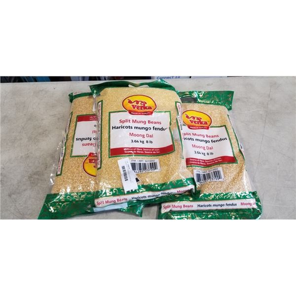 3 BAGS SPLIT MUNG BEANS. 8 LB PER BAG