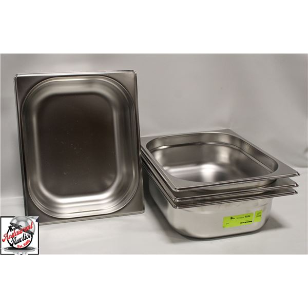 FOUR NEW 1/2 SIZE STAINLESS STEEL INSERTS - 4"