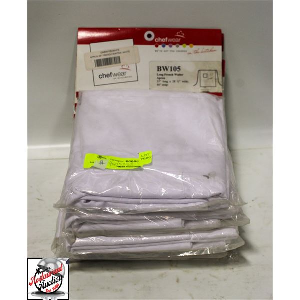 6 NEW 33" LONG FRENCH WAITER APRON - WHITE