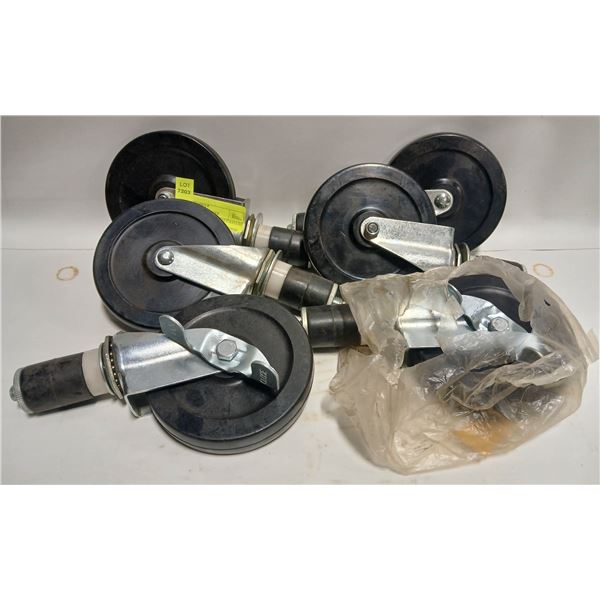 SIX NEW 5" THREADED HD CASTERS - 2 W/ BRAKE