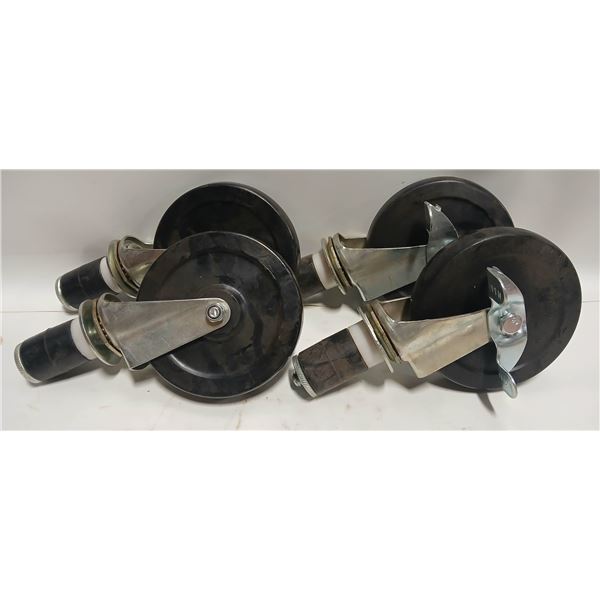 FOUR NEW 5" THREADED HD CASTERS - 2 W/ BRAKE