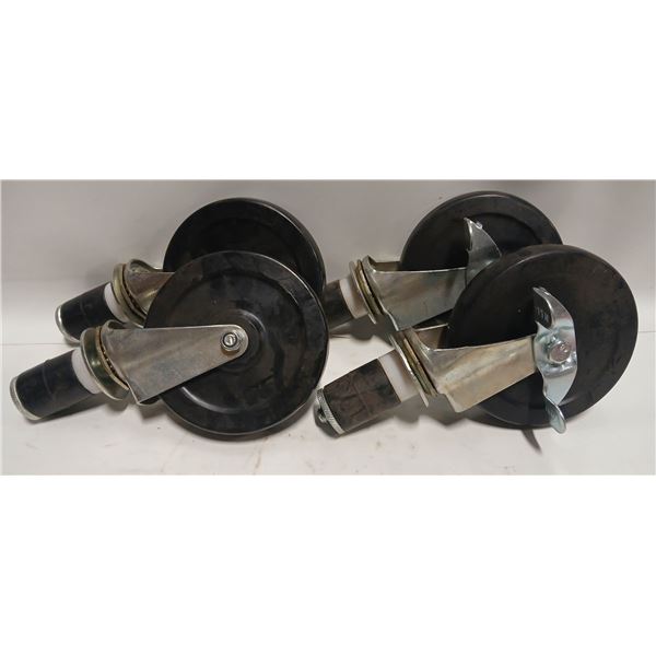 FOUR NEW 5" THREADED HD CASTERS - 2 W/ BRAKE