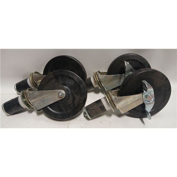 FOUR NEW 5" THREADED HD CASTERS - 2 W/ BRAKE