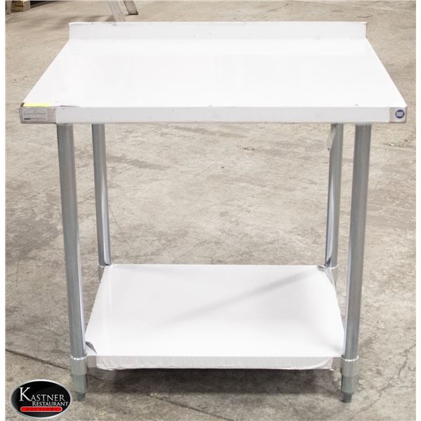 NEW 30" X 36" S/S WORK TABLE  W/ 2"  BACK SPLASH &