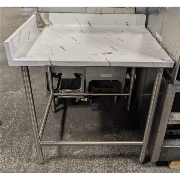 NEW 3' S/S CORNER PREP TABLE W/ 4" BACKSPLASH