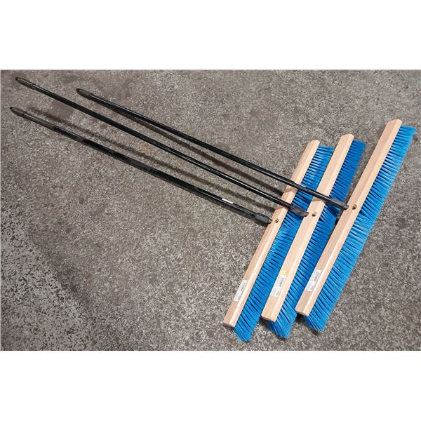 THREE 3 FOOT INDUSTRIAL SYNTHETIC PUSH BROOMS