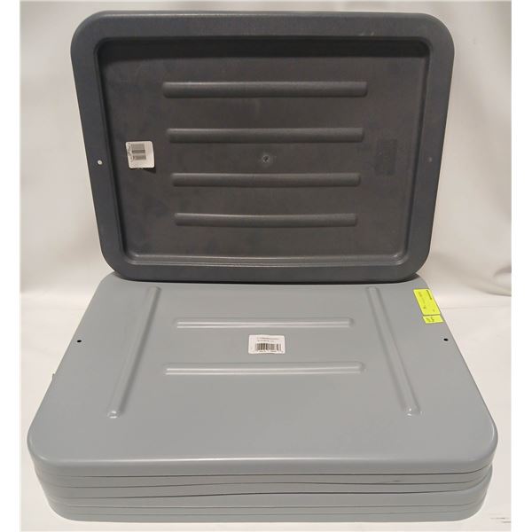 7 ASSORTED BUS BOX LIDS: 6 RUBBERMAID & ONE