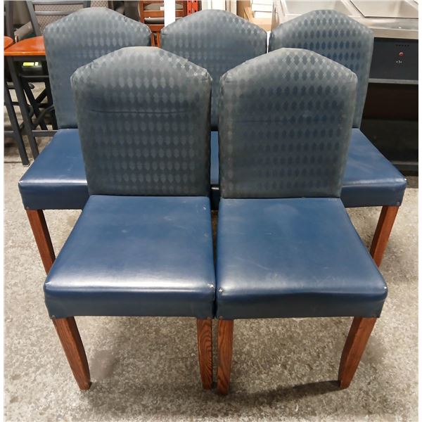 5 BLUE EMBROIDERED LEATHERETTE DINING CHAIRS