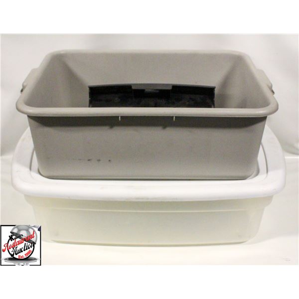 LOT OF BUS BIN, PLASTIC TOTE, AND LOBBY DUST BIN