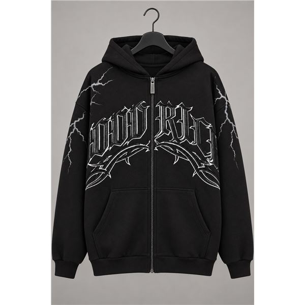 Hoodrich Dark Oversized Zip Through Hoodie (Black/White)