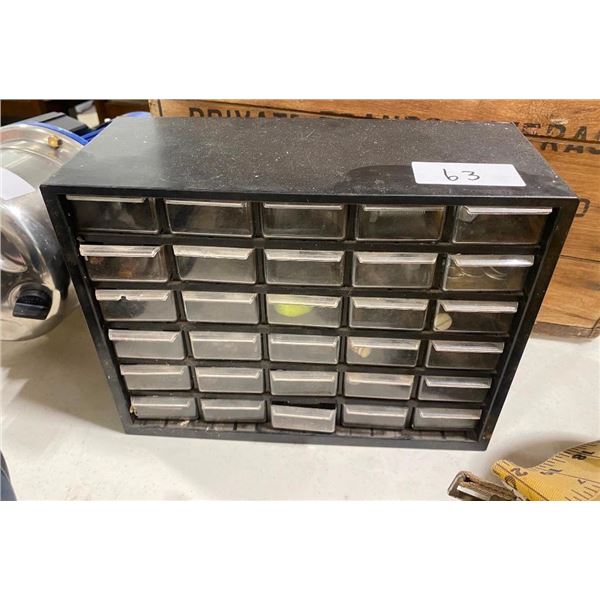 SMALL BOLT BIN WITH SOME CONTENTS