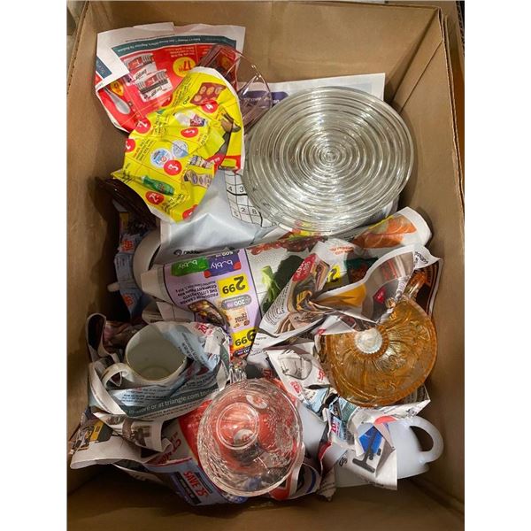 BOX OF ASSORTED GLASSWARE AND DISHES
