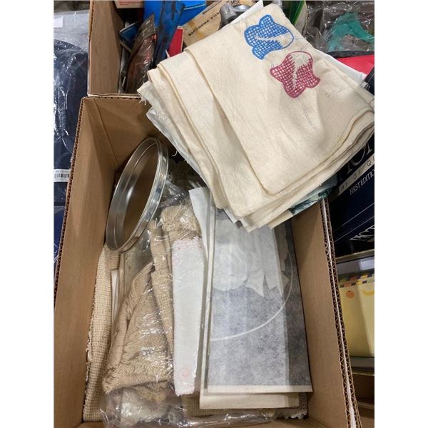 BOX OF ASSORTED TABLECLOTHS, ETC.