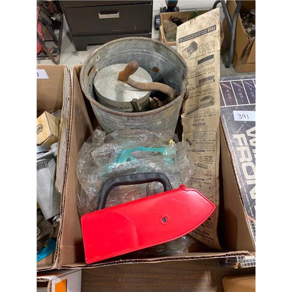 VINTAGE ICE CREAM MAKER, BLUEBERRY RAKE, ETC.