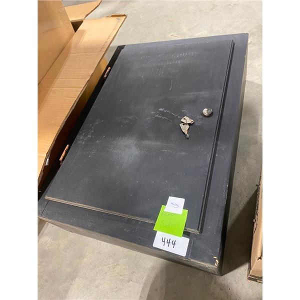 27X17IN WOODEN WALL CABINET - KEY IS BROKE OFF IN LOCK SO WILL NOT OPEN