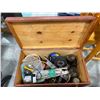 Image 1 : WOODEN CHEST FULL OF ASSORTED SUPPLIES