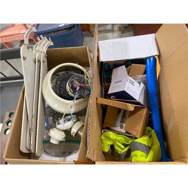 CEILING FAN AND ASSORTED DOOR HANDLES, ETC.