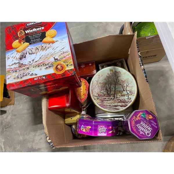BOX OF ASSORTED TINS