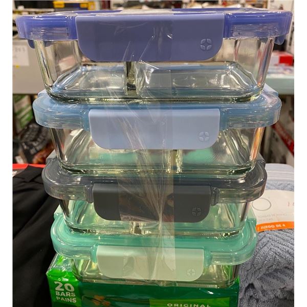 4 GLASS FOOD STORAGE CONTAINERS WITH LIDS