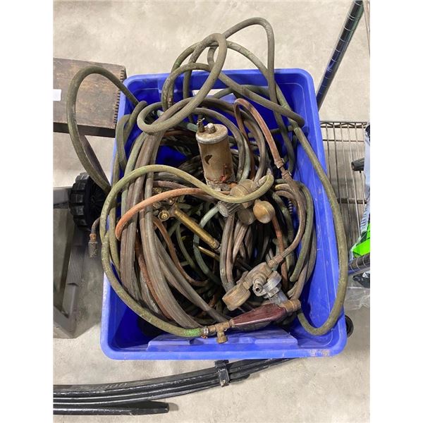 BOX OF ASSORTED TORCH HOSES, GAUGES, AND ENDS