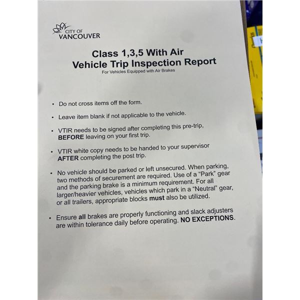 APPROX. 25 CLASS 1, 3 AND 5 TRIP INSPECTION BOOKS