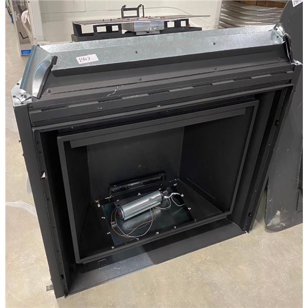PROPANE / GAS FIREPLACE ENCLOSURE - MISSING GLASS AND SCREEN - HAS FEW SMALL DENTS AS SEEN IN PIC